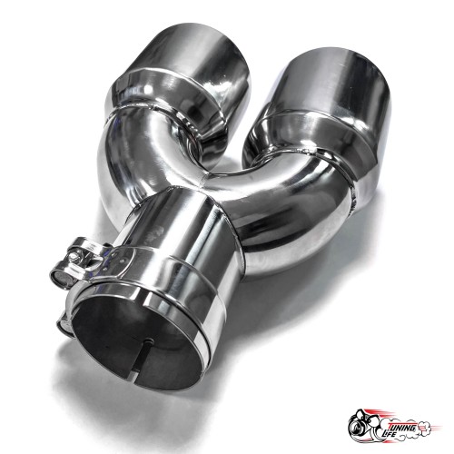 Насадка на глушитель двойная U НЕРЖ. правая со скосом 63 - 89