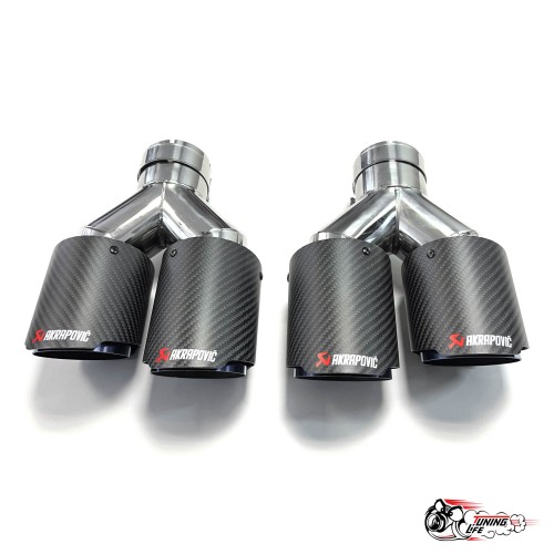 Насадки на глушитель двойные Y Акрапович прав + лев обрезанные со скосом мат 63 - 89 ОПАЛ КОМПЛЕКТ