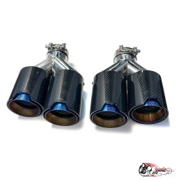 Насадки на глушитель двойные Y НЕРЖ. М стиль карбон глянец прав + лев со скосом 63 - 89 ОПАЛ КОМПЛЕТ