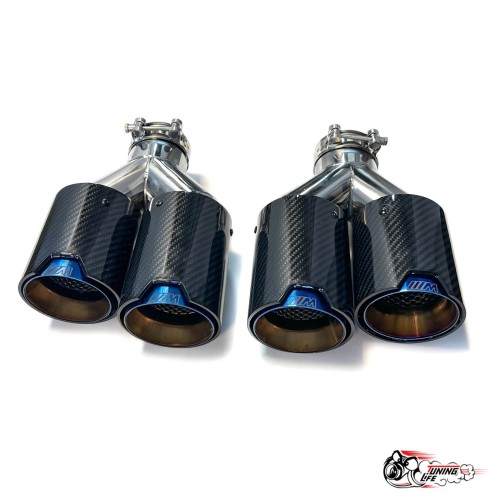 Насадки на глушитель двойные Y НЕРЖ. М стиль карбон глянец прав + лев со скосом 63 - 89 ОПАЛ КОМПЛЕТ