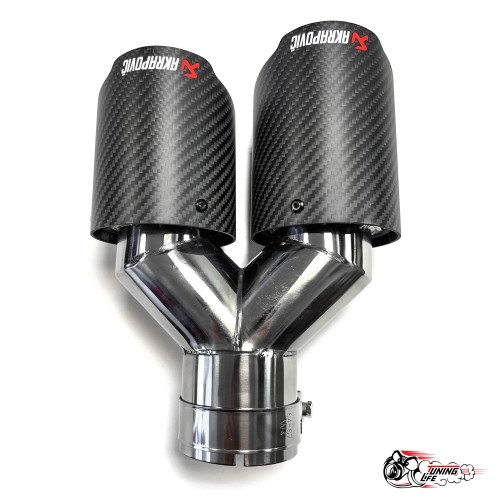 Насадка на глушитель двойная Y Акрапович правая обрезанная со скосом мат 63 - 89 ОПАЛ