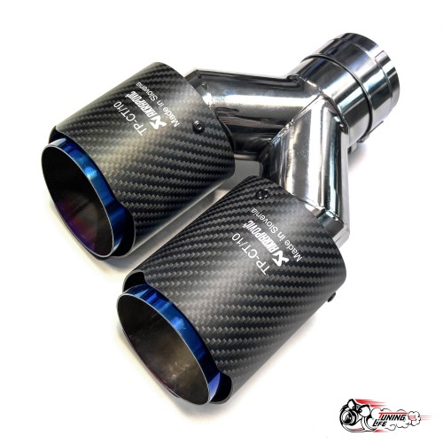 Насадка на глушитель двойная Y Акрапович правая обрезанная со скосом мат 63 - 89 ОПАЛ