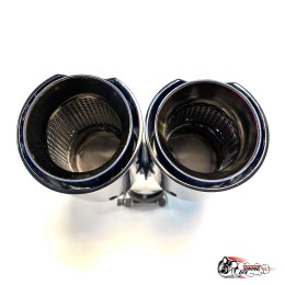 Насадка на глушитель двойная Y НЕРЖ. М стиль карбон глянец правая со скосом  63 - 89 ОПАЛ