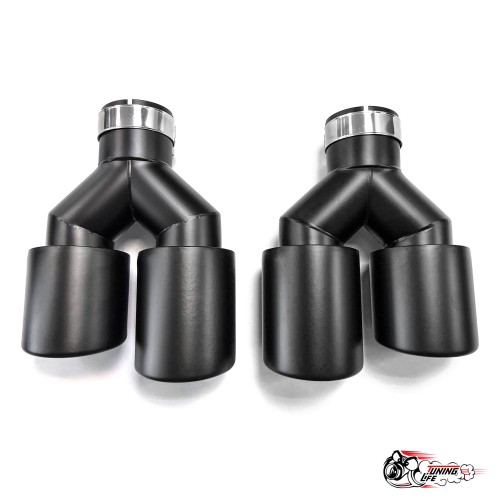 Насадки на глушитель двойные Y черный мат. левая + правая со скосом 63 - 89 КОМПЛЕКТ