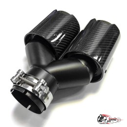 Насадка на глушитель двойная Y черный М стиль карбон глянец правая со скосом  63 - 89