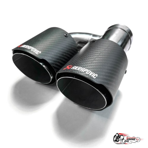 Насадка на глушитель двойная h наруж. Акрапович левая обрезанная со скосом мат 63 - 89