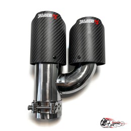 Насадка на глушитель двойная h наруж. Акрапович левая обрезанная со скосом мат 63 - 89