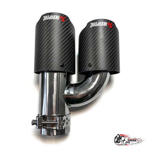 Насадка на глушитель двойная h наруж. Акрапович левая обрезанная со скосом мат 63 - 89