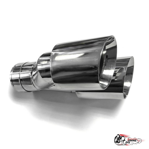 Насадка на глушитель двойная Y НЕРЖ. левая со скосом 63 - 89