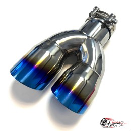 Насадки на глушитель двойные U НЕРЖ. прав + лев со скосом 63 - 89 ОПАЛ КОМПЛЕКТ