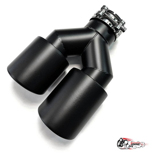 Насадки на глушитель двойные Y черный мат. левая + правая со скосом 63 - 89 КОМПЛЕКТ