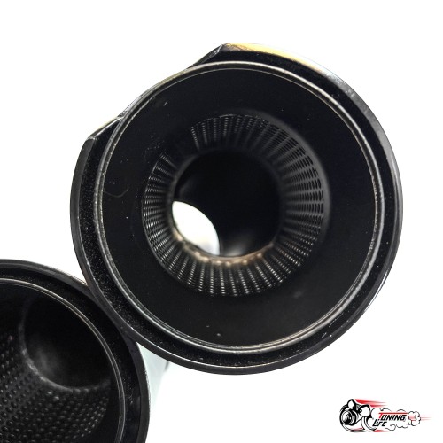 Насадки на глушитель двойные Y черный М стиль карбон глянец левая + правая со скосом  63 - 89 (КТ)