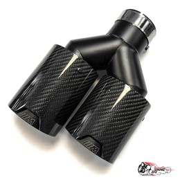 Насадка на глушитель двойная Y черный М стиль карбон глянец правая со скосом  63 - 89