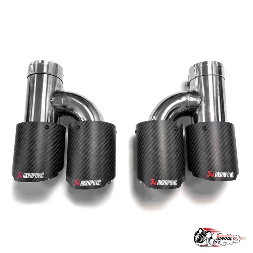 Насадки на глушитель двойные h внутр. Акрапович лев + прав обрезанная со скосом мат 63 - 89 КОМПЛЕКТ