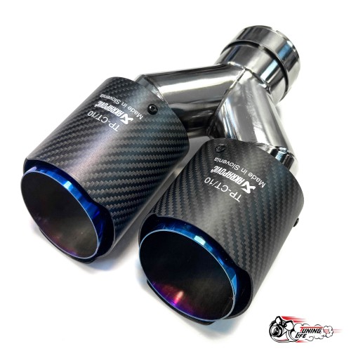 Насадка на глушитель двойная Y Акрапович левая обрезанная со скосом мат 63 - 89 ОПАЛ