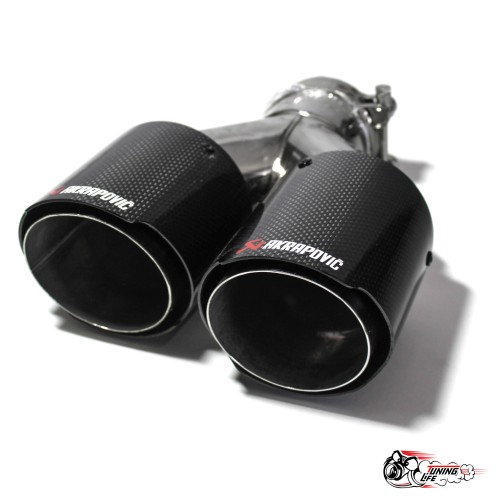 Насадка на глушитель НЕРЖ двойная Y Акрапович  левая глянец обрезанная 63-89