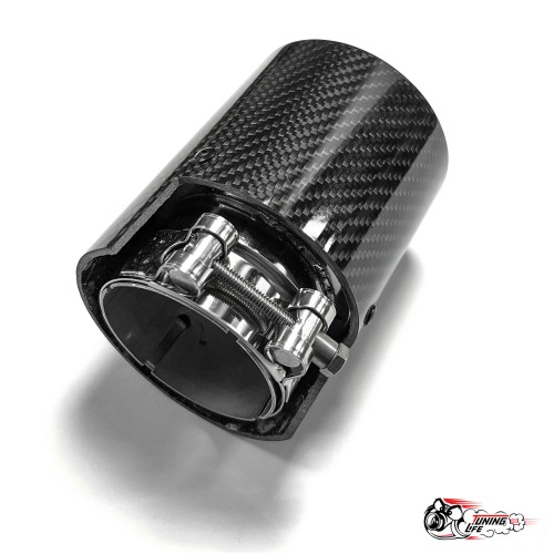 Насадка на глушитель НЕРЖ. М стиль карбон глянец 63 - 89 короткая (скрытое крепление)