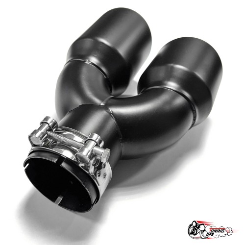 Насадка на глушитель двойная U черный мат. левая со скосом 63 - 89