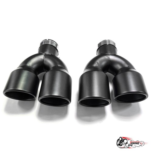 Насадки на глушитель двойные U черный мат.прав + лев со скосом 63 - 89 КОМПЛЕКТ