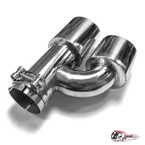 Насадка на глушитель двойная h наруж. НЕРЖ. правая со скосом 63 - 89