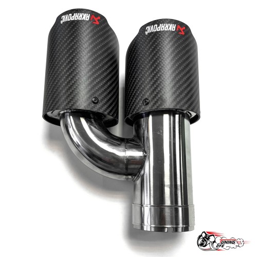 Насадки на глушитель двойные h внутр. Акрапович лев + прав обрезанная со скосом мат 63 - 89 КОМПЛЕКТ