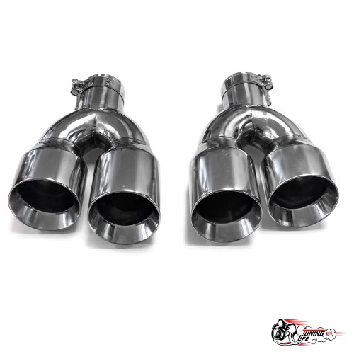 Насадки на глушитель двойные U НЕРЖ. левая + правая со скосом 63 - 89 КОМПЛЕКТ