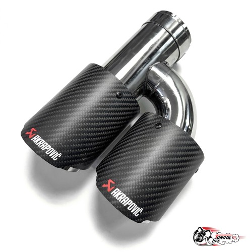 Насадка на глушитель двойная h наруж. Акрапович правая обрезанная со скосом мат 63 - 89