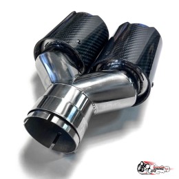 Насадка на глушитель двойная Y НЕРЖ. М стиль карбон глянец правая со скосом  63 - 89 ОПАЛ