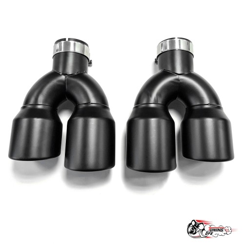 Насадки на глушитель двойные U черный мат.прав + лев со скосом 63 - 89 КОМПЛЕКТ