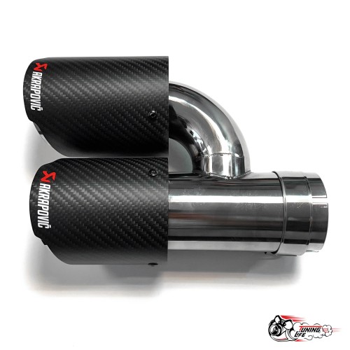 Насадка на глушитель двойная h внутр. Акрапович правая обрезанная со скосом мат 63 - 89