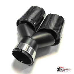 Насадка на глушитель двойная Y черный М стиль карбон глянец левая со скосом  63 - 89