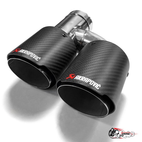 Насадки на глушитель двойные h внутр. Акрапович лев + прав обрезанная со скосом мат 63 - 89 КОМПЛЕКТ