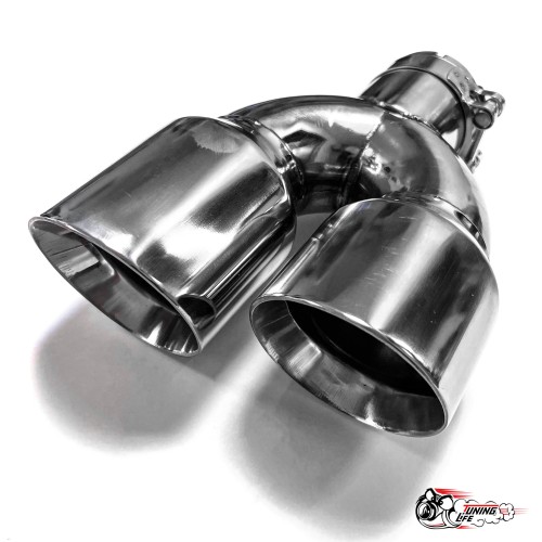 Насадка на глушитель двойная U НЕРЖ. правая со скосом 63 - 89