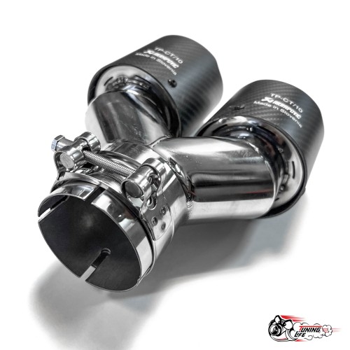 Насадка на глушитель двойная Y Акрапович правая обрезанная со скосом мат 63 - 89 ОПАЛ