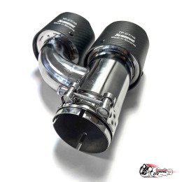 Насадка на глушитель двойная h наруж. Акрапович левая обрезанная со скосом мат 63 - 89