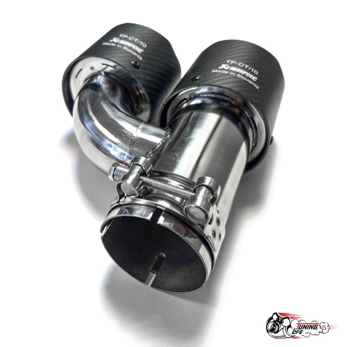 Насадка на глушитель двойная h наруж. Акрапович левая обрезанная со скосом мат 63 - 89