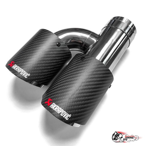 Насадки на глушитель двойные h наруж. Акрапович лев + прав обрезанная со скосом мат 63 - 89 КОМПЛЕКТ