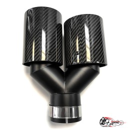 Насадка на глушитель двойная Y черный М стиль карбон глянец правая со скосом  63 - 89