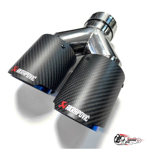 Насадка на глушитель двойная Y Акрапович левая обрезанная со скосом мат 63 - 89 ОПАЛ