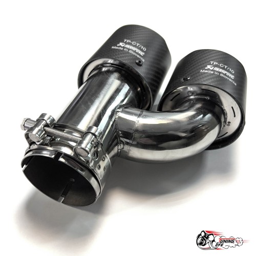 Насадка на глушитель двойная h наруж. Акрапович правая обрезанная со скосом мат 63 - 89