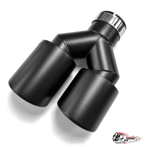 Насадки на глушитель двойные Y черный мат. левая + правая со скосом 63 - 89 КОМПЛЕКТ