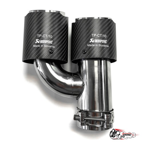 Насадка на глушитель двойная h внутр. Акрапович правая обрезанная со скосом мат 63 - 89