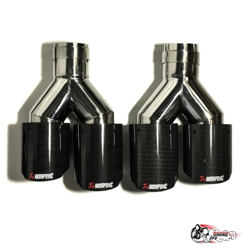 Насадки на глушитель НЕРЖ Акрапович двойные обрезанные глянец.ф 63-89 (лев,прав)