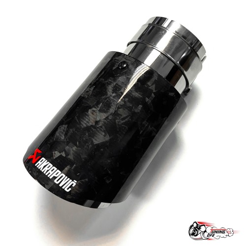 Насадка на глушитель НЕРЖ. Акрапович обрезаннаяя глянец КОВАННЫЙ карбон Ф 63-89