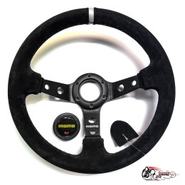 Руль МОМО черный центр серая полоска (замша)