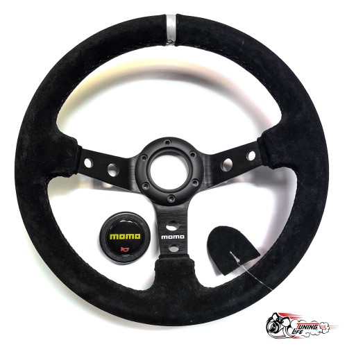 Руль МОМО черный центр серая полоска (замша)