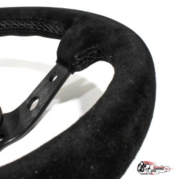 Руль МОМО вынос толстый обод желтая строчка/полоска  (ЗАМША)