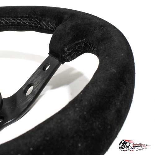 Руль МОМО вынос толстый обод желтая строчка/полоска  (ЗАМША)