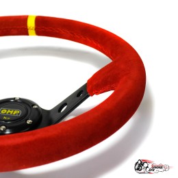 Руль OMP вынос красная замша (черный центр желтая полоска) D35