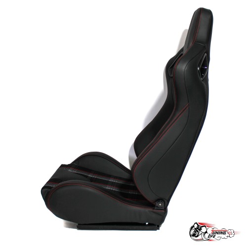 Сиденье с рег.спинкой Recaro кожа черный + ткань красная клетка (пассажирский, регулировка справа)